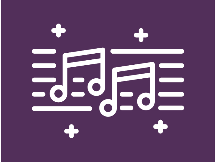 dark purple field with white music notes