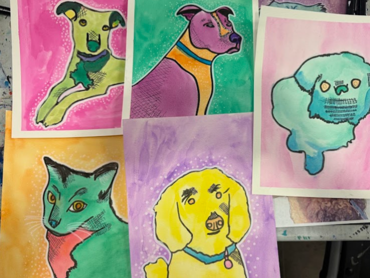 Examples of pop art watercolor of pets